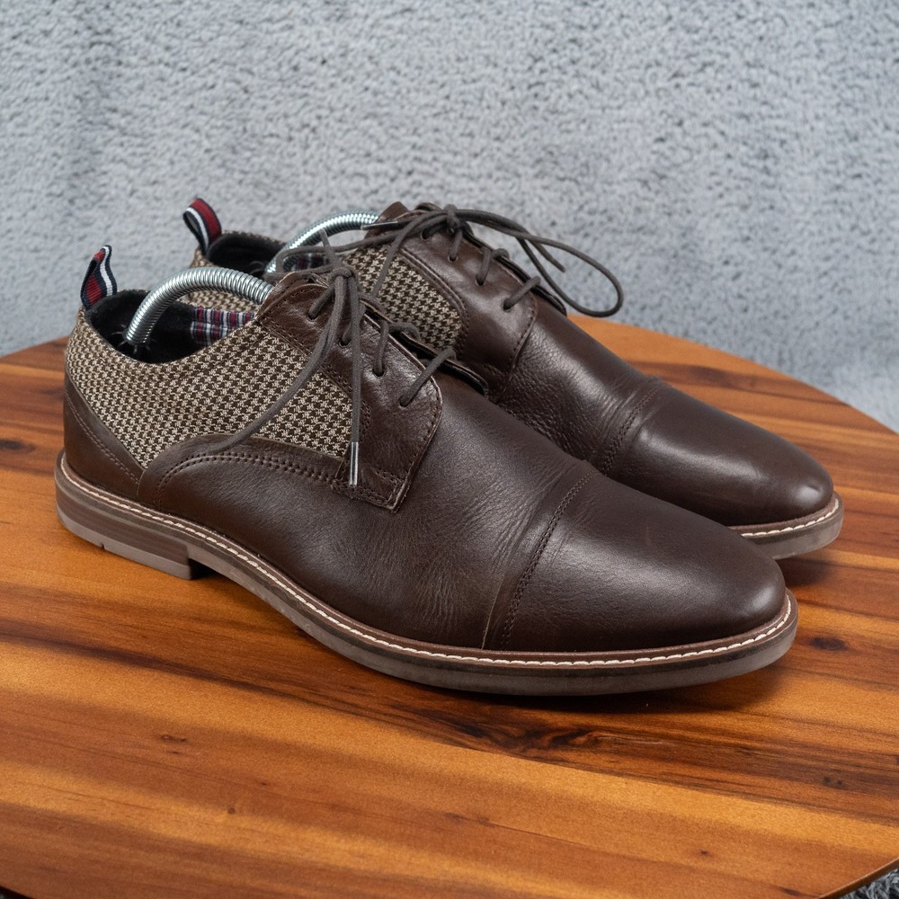 Ben Sherman Brown Leather Cap Toe Oxford Houndstooth Detail Mens Size US 11